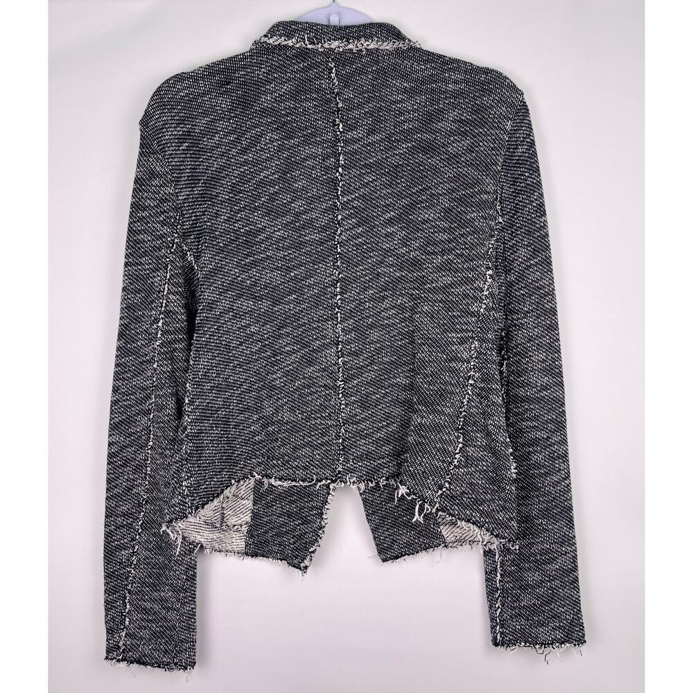 Eileen Fisher Black White Textured Fringe Tweed Blazer Cardigan Size S Petite - Picture 6 of 11